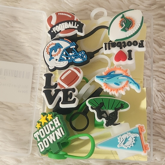 Football Miami Dolphins Silicone Straw Toppers - Picture 1 of 11